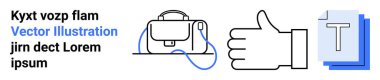 Siyah ve beyaz çizgiler bir çanta çizer, başparmaklar yukarı, ve mavi aksanlı metin belgeleri. Web tasarımı için ideal, mobil uygulamalar, e-ticaret, sunumlar, markalaşma, pazarlama, sosyal medya. İniş sayfası