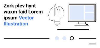 Bilgisayar monitörü, oklu insan beyni, yatay çizgiler ve metin. İş, teknoloji, yenilik, yaratıcılık, dijital, eğitim web tasarımı için ideal İniş sayfası