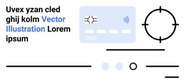 Temassız sembollü kredi kartı, hedef simge, soyut satırlar ve metin. Dijital işlemler, güvenlik, teknoloji, finans, kullanıcı arayüzü, modern ödemeler, web tasarımı için ideal. İniş sayfası