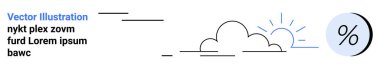 Siyah ve mavi minimalist bulut ve yüzde sembollü güneş. Hava tahminleri, eğitim materyalleri, mali raporlar, uygulama UI, dijital pazarlama, web tasarım temaları için ideal. İniş sayfası