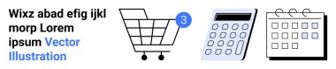 Rozetli, hesap makineli ve takvim ikonlu bir alışveriş arabası. Ecommerce, muhasebe, programlama, iş planlaması, mali takip, bütçe ve organizasyonel araçlar için ideal. İniş