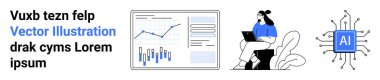 Veri eğilimlerini gösteren grafikler, dizüstü bilgisayarda uzaktan çalışan kadın, yapay zeka çipi simgesi. İş analizi için ideal, uzaktan çalışma çözümleri, yapay zeka teknolojisi, veri görselleştirme, teknolojik yenilik