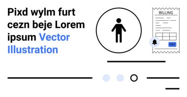 İçerideki kişi simgesi, Ödeme düğmesi ile fatura ile alay etme, Vektör İllüstrasyonu dahil metin ögeleri. İş, finans, web tasarımı, faturalar, minimalizm, modern temalar için ideal. İniş