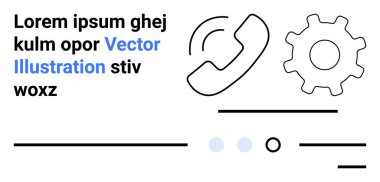 Telefon alıcısı simgesi, vites simgesi, satırlar, noktalar ve metin. Teknoloji, iletişim, müşteri hizmetleri, ayarlar, destek, arayüz ve dijital temalar için ideal İniş sayfası