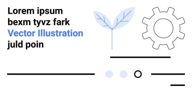 Çoklu metin satırları, damarlı mavi bir yaprak, gri dişli bir şekil, çeşitli çizgiler ve daireler. Teknoloji, doğa, yenilik, sunum, modern tasarım, dijital arayüz, grafik tasarımı için ideal. İniş
