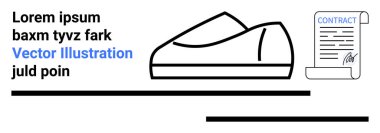 Ayakkabı taslağı, imzalı sözleşme belgesi, yer tutucu metin blokları, profesyonel temaları arttıran minimalist tasarım. İş hizmetleri için ideal, profesyonel sözleşmeler, tasarım hizmetleri, yasal