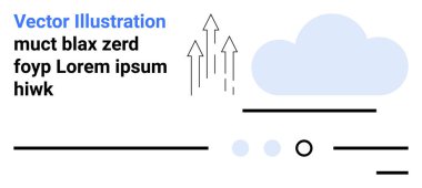 Clouds, upward arrows, lines, dots, and text form a clean, abstract visual. Ideal for technology, data analysis, progress, digital transformation, innovation, cloud computing and growth themes clipart