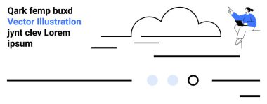 Laptop, soyut bulut ve çizgi elementleri üzerinde çalışan kişi. Serbest çalışma, uzaktan çalışma, iş, dijital göçebe, üretkenlik, yaratıcılık ve minimalizm temaları için idealdir. İniş sayfası