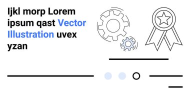 Vitesler, ödül kurdelesi, siyah-mavi taklit metin, minimalist çizgiler ve şekiller. Şirket tasarımı, başarı temsili, teknoloji temaları, kullanıcı arayüzü tasarımı, iniş sayfası içeriği için ideal