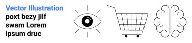 Bir göz, alışveriş arabası ve beyin vizyonu, ticareti ve yaratıcılığı temsil eder. E-ticaret, yenilik, pazarlama, reklam ve teknoloji için ideal. İniş sayfası için pankart