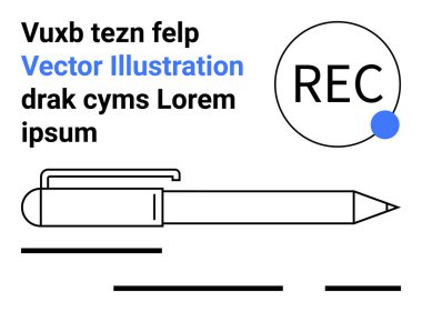 Kalem simgesi, noktalı kayıt çemberi ve metin. Bloglar, eğitim materyalleri, uygulamalar, sunumlar, pazarlama, web siteleri, sosyal medya için idealdir. Siyah, beyaz ve mavi elementler Temiz minimal tasarım