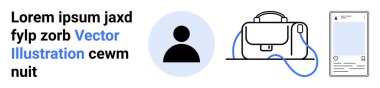 Profil simgesi, minimalist çanta ve akıllı telefon ekran düzeni. Kullanıcı profilleri, e-ticaret, mobil uygulamalar, modern tasarım, UIUX, moda blogları, teknoloji siteleri için ideal. İniş sayfası