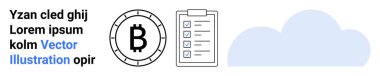 Metin blokları, Bitcoin sembolü, işaretli kontrol listesi, gri bulut şekli. Teknoloji, finans, kripto para birimi, bulut hesaplama, organizasyon, dijital işlemler, business Landing page