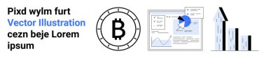 Bitcoin sembolü, grafikli analitik gösterge paneli, pasta grafiği ve büyüme çubuğu grafiği. Kripto para birimi, mali analiz, yatırım, engelleme teknolojisi, piyasa eğilimleri, ekonomik büyüme için ideal