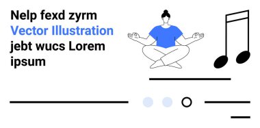 Oturan kişi meditasyon, nota ve minimalist bir düzene dağılmış yer tutucu metin. Sağlık, meditasyon, farkındalık, rahatlama, müzik, sükunet, basitlik için idealdir. İniş sayfası