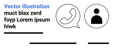 Konuşma balonunda telefon sembolü, kullanıcı silueti, metin satırları. İletişim araçları, kullanıcı arayüzü, sosyal medya, kartvizitler, mobil uygulamalar, müşteri desteği, iniş sayfası için ideal