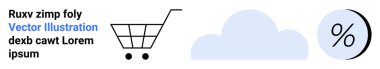Alışveriş arabası, bulut, yüzde işareti. E-ticaret, online alışveriş, bulut depolama, veri analizi, indirimli teklifler, satış promosyonları ve dijital pazarlama için ideal. İniş sayfası