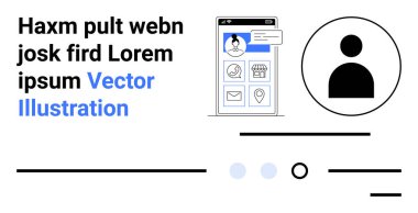 Profil simgesi, takvim, posta ve kalp ile bir kullanıcı arayüzü görüntüleyen cep telefonu. Geometrik şekiller ve tipografik metin Lorem ipsum Vektör İllüstrasyonu. Web tasarımı için ideal, UIUX, uygulama