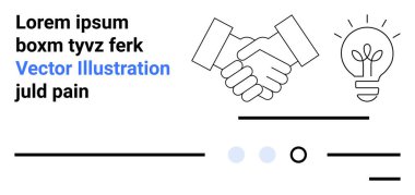 Ortaklığı sembolize eden tokalaşma, metinler arası, yaratıcılığı gösteren ampul, minimalist çizgiler. İş için ideal, işbirliği, yaratıcılık, yenilik takım çalışması ortaklığı