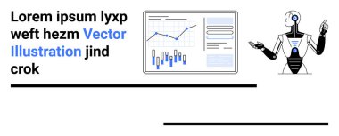 Robot, şamdan grafiği olan çizelge, metin tutucuları. Veri analizi için ideal, yapay zeka teknolojisi, makine öğrenimi, iş stratejisi, fütüristik tasarım, teknoloji sunumları, iniş sayfası