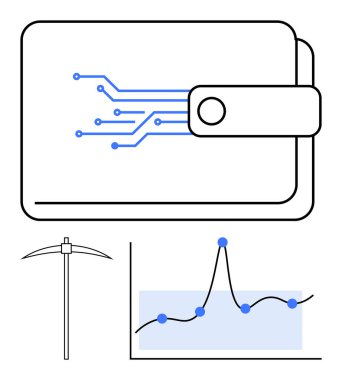 Devre tasarım kazması ve grafiği olan dijital cüzdan teknoloji kriptosu, madencilik, finans, yenilik, büyüme gösteriyor. Fintech, dijital ekonomi, yatırım ve teknoloji meraklıları için ideal
