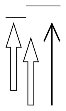 Farklı kalınlıkta siyah oklar yukarı doğru yatay çizgiler boyunca uzanıyor. Büyüme, başarı, ilerleme, hareket, yön, yön bulma, motivasyon için idealdir. Satır metaforu