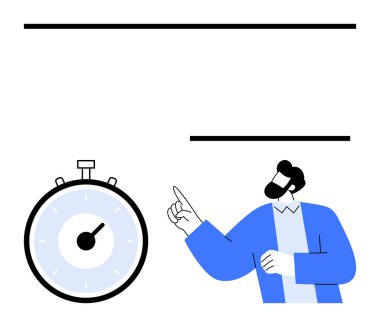 Kronometredeki adam siyah ve mavi renkleri işaret ediyor. Zaman yönetimi, iş, teslim tarihleri, verimlilik, dakiklik, hedefler için idealdir. Satır metaforu