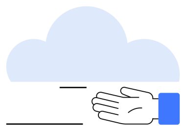 Bulut simgesi ve uzanmış el. Dijital, güvenlik, teknoloji, bağlantı, destek, erişilebilirlik ve ağ çizgisi metaforu için ideal