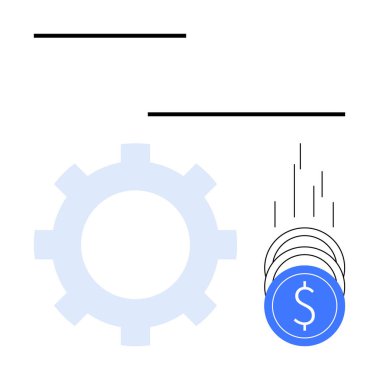 Verimli işletim süreçleri yoluyla maddi kazanç kavramını gösteren düşen madeni paralar içeren bir ikon. Ticari büyüme, mali planlama, yatırımlar, operasyonel verimlilik için ideal