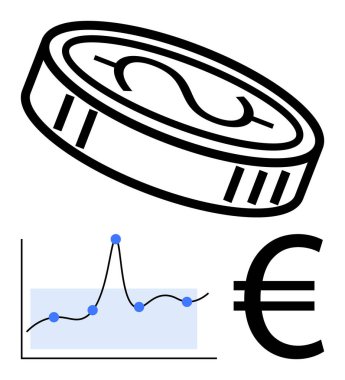 Dolar sembollü sikke Euro sembolünü takip ediyor. Finans, ekonomi, döviz kuru, piyasa eğilimleri, finansal büyüme, yatırım stratejileri, para politikası için ideal. Çizgi