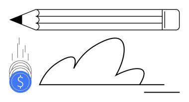 Kalem mavi paralarla dolu eğri bir çizgi çiziyor, finansal yaratıcılığı, büyümeyi ve yatırımları sembolize ediyor. Finans, eğitim, iş stratejisi, tasarım, ekonomi finans için ideal