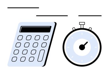 Calculator and stopwatch, two essential tools representing accuracy and time efficiency. Ideal for productivity, time management, mathematics, budgeting, project planning, efficiency, and goal clipart