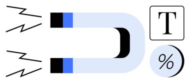 Mıknatıslı metin ve yüzde sembolleri içerik, pazarlama ve bağlılık çekmeyi temsil ediyor. Dijital pazarlama, SEO, içerik stratejisi, iş büyümesi, markalaşma, müşteri