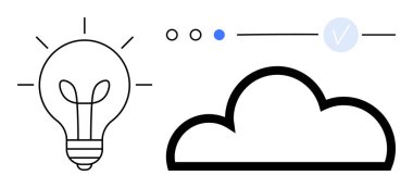 İlerleme göstergelerine sahip ampul ve bulut çizimi fikirleri ve bulut teknolojisini sembolize ediyor. Teknolojik gelişmeler, yenilikler, dijital çözümler, bulut hizmetleri, veri depolama, modern