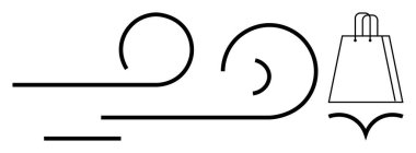 Alış veriş torbası hatlarıyla siyah çizgiler çevirmek neşeli bir alışveriş deneyimi olduğunu gösteriyor. Perakende, ecommerce, promosyonlar, pazarlama, dağıtım hizmetleri, moda markaları, reklamcılık için ideal. Satır metaforu