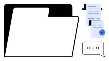 Belgeler içeren dizin ve organizasyon, işletme yönetimi, iletişim, dokümantasyon ve dijital iş akışları için minimalist ve modern tasarım tarzında ideal bir sohbet balonu