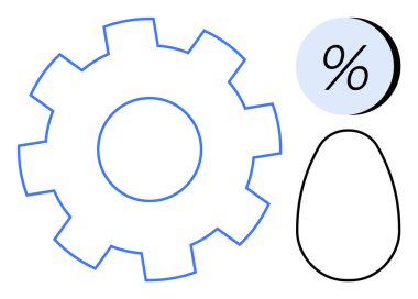Mavi vites, açık mavi yüzde işareti ve siyah hatlı yumurta verimliliği, istatistiksel analizi ve büyüme potansiyelini sembolize eder. İş, mühendislik, eğitim ve tarım için ideal