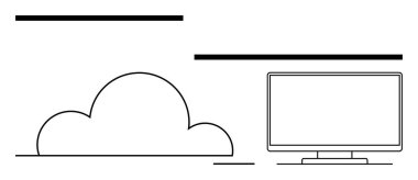 Bir bilgisayar monitörüne bağlı bulut veri depolama ve çevrimiçi erişimi sembolize ediyor. Bulut hesaplama, uzaktan çalışma, veri yönetimi, bilişim altyapısı, dijital dönüşüm, teknoloji eğitimi için ideal