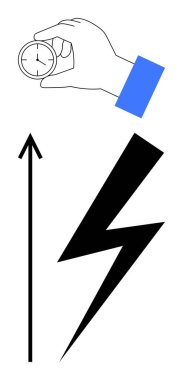 El ele tutuşan saat oku yıldırım gibi yükseliyor. Üretkenlik, verimlilik, hız, ilerleme, ivme, enerji ve yenilik için idealdir. Satır metaforu