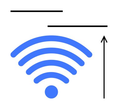 kablosuz sembol yukarı doğru siyah oklarla, büyümeyi, bağlantıyı, teknolojiyi, yeniliği, iletişimi, ilerlemeyi, dijital dönüşümü sembolize ediyor. Satır metaforu