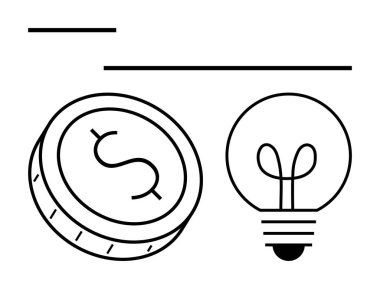 Dolar işaretli ampul ve sikke finansal fikirleri ve yenilikleri vurguluyor. Yatırım, yaratıcılık, girişimcilik, ekonomik büyüme, finans, iş stratejisi ve ilham temaları için ideal