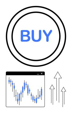 Büyük Satın Alma düğmesi, mavi şamdanlı borsa grafiği ve yukarı bakan oklar. Finans, yatırım, ticaret, borsa, finansal büyüme refah yönetimi ekonomik analizi için idealdir. Çizgi