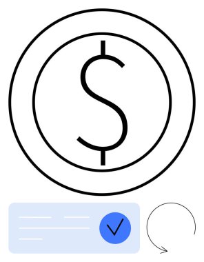 Dolar işareti çevrildi, mavi kutuda işaret, eğri ok. Finansal işlemler, yatırım, çevrimiçi bankacılık, iş onayı, ödeme onayı, döviz kuru ekonomik büyüme için ideal