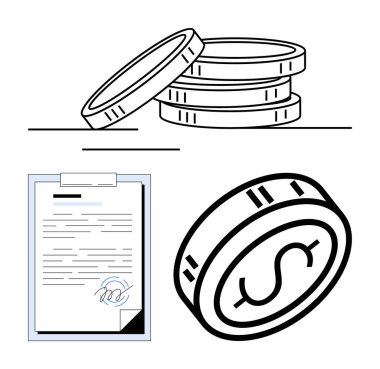 Bir yığın bozuk para ve bir dolar ile birlikte imzalanmış kontrat. İş anlaşmaları, finans, yatırım, yasal anlaşmalar, muhasebe, girişimcilik, ekonomik işlemler için idealdir. Satır metaforu