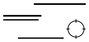 Değişen uzunlukların ve kalınlıkların siyah çizgileri ve düz bir arkaplanda dairesel bir hedef sembolü. Teknoloji tasarımları, iş sunumları, markalaşma, logo oluşturma, dijital sanat için ideal