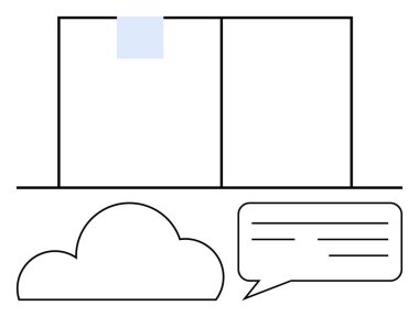 İki sayfalı açık bir kitap, aşağıda bir bulut ve metin için satırları olan bir konuşma balonu. Eğitim, bilgi paylaşımı, hikaye anlatma, yazı, bulut hesaplama, bilgi alışverişi iletişimi için ideal