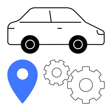 Vitesli bir araba ve harita konum şifresi. Araç bakımı, navigasyon hizmetleri, GPS izleme, oto tamir, ulaşım, lojistik ve teknoloji için ideal. Satır metaforu