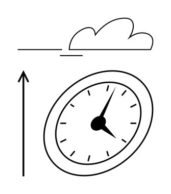 Pusula bir bulutun yanında yukarı doğru eğilmiş. Navigasyon, keşif, büyüme, zaman, özgürlük, strateji, macera konuları için idealdir. Satır metaforu