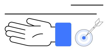 El uzatılmış, mavi kollu, ok hedefi vuruyor. Hedefe ulaşmak, odaklanmak, kararlılık, başarı, hassas yönlendirme iş amaçları için idealdir. Satır metaforu