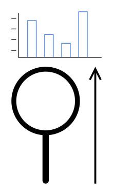 Yukarı ok ve çubuk grafiği olan büyüteç büyüme analizini ve başarıyı çağrıştırıyor. İş için ideal, veri analizi, strateji, ilerleme, piyasa araştırması, geliştirme. Satır metaforu